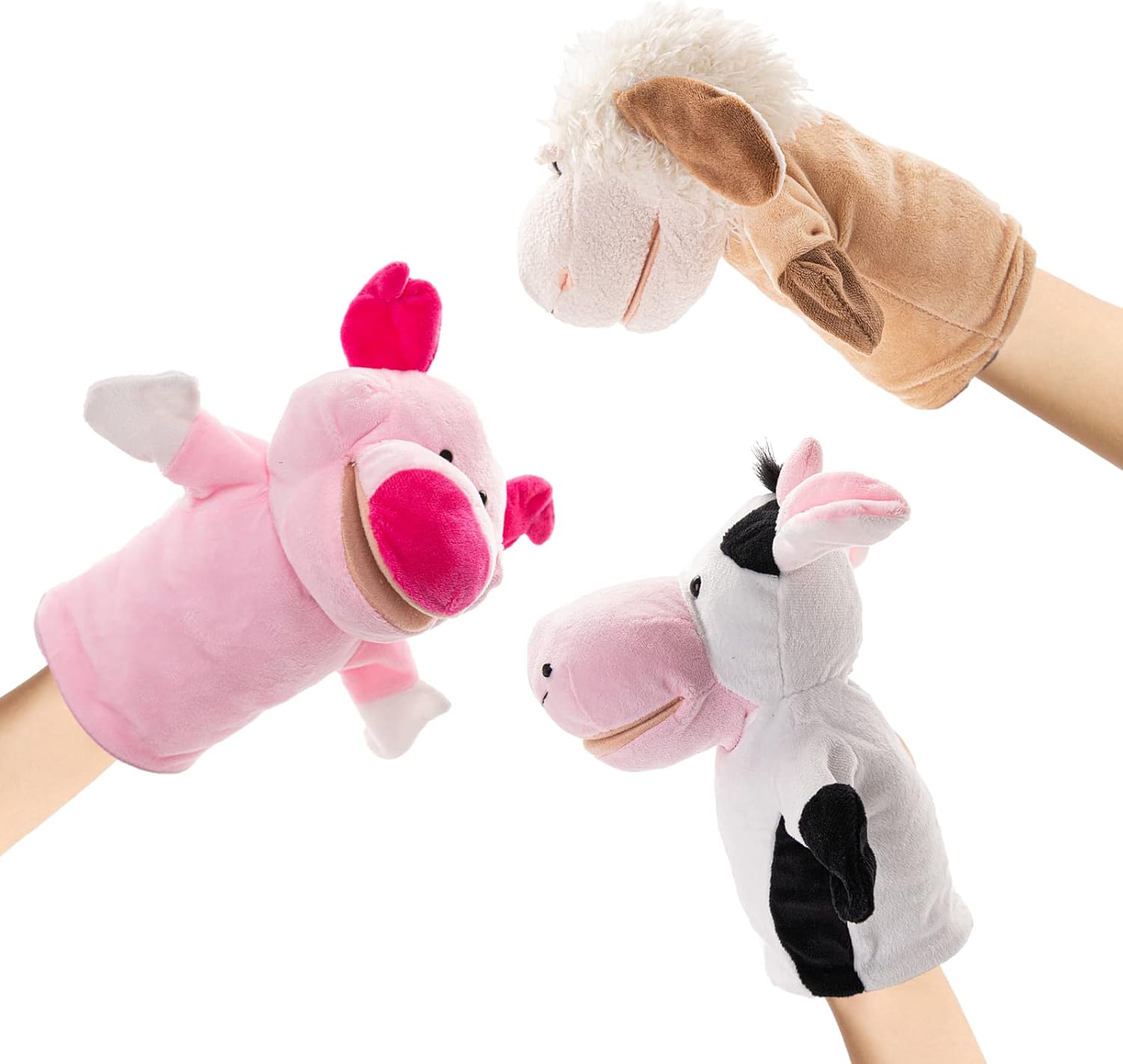 Paquete de 3 títeres de mano de animales para niños, selva, bosque, granja, zoológico, teatro de títeres, regalos de cumpleaños, niñas, niños, niños