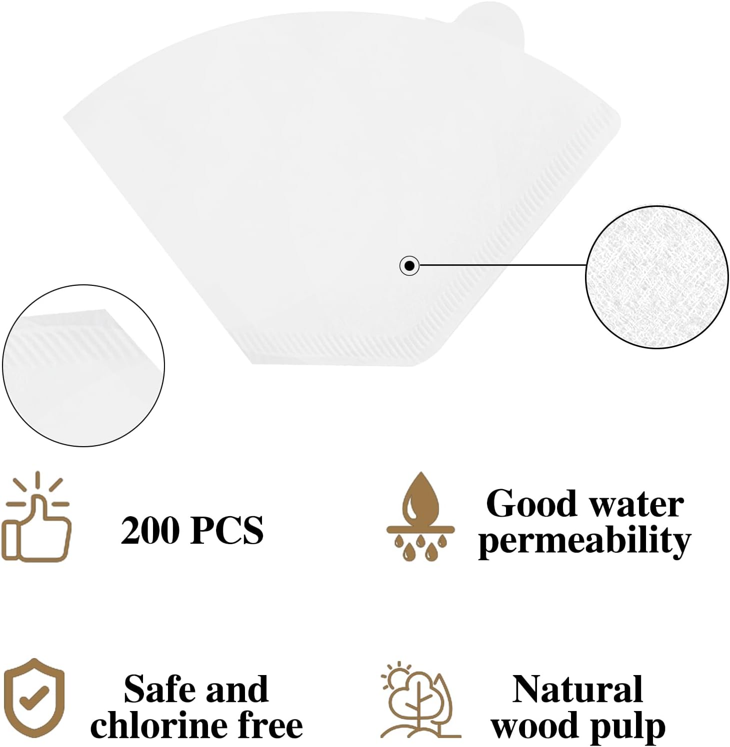 Filtros de café de papel, 200 unidades, desechables, para café preparado a mano (blanco, grande)