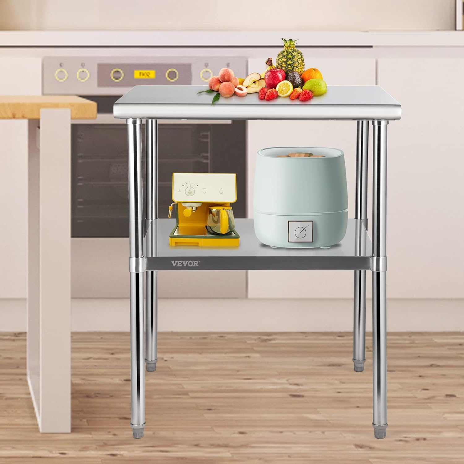 VEVOR Stainless Steel Prep Table, 30 x 30 x 36 Inch, 800lbs Load Capacity Heavy Duty Metal Worktable with Adjustable Undershelf & Feet, Commercial