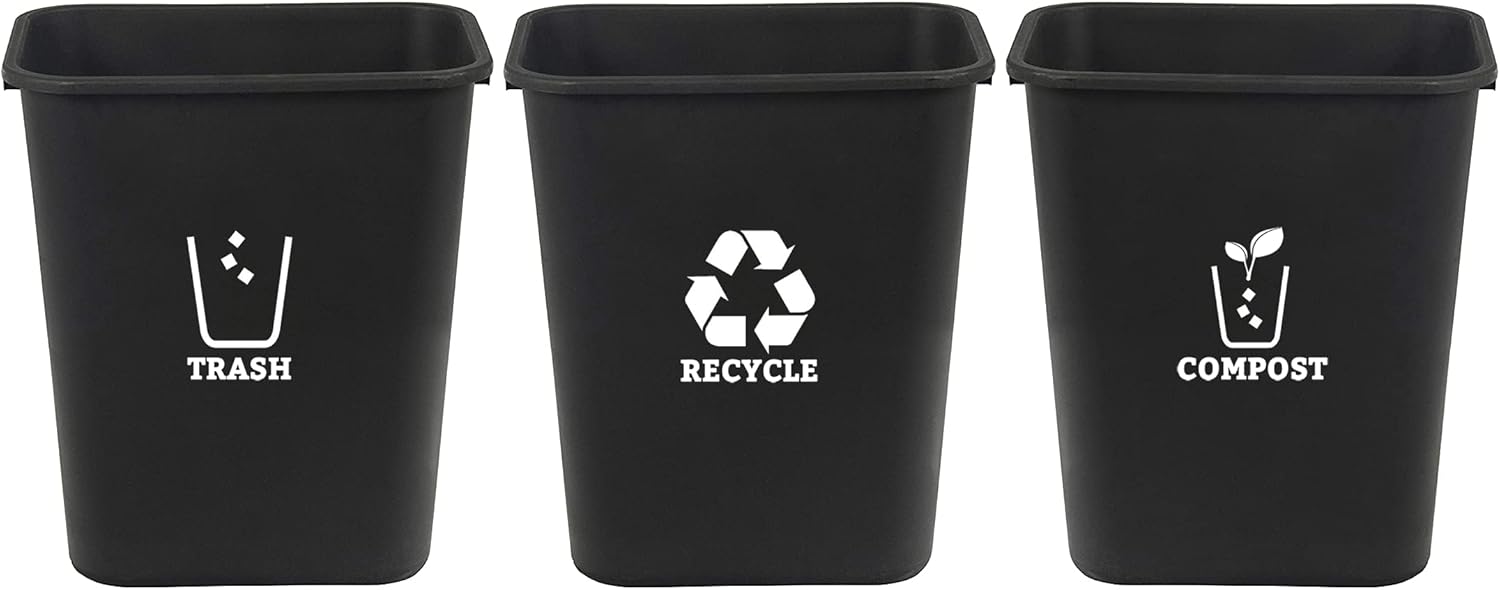 Juego de 3 calcomanías de vinilo de reciclaje para basura, contenedor de compost, símbolo de cubo de reciclaje para organizar contenedores de basura