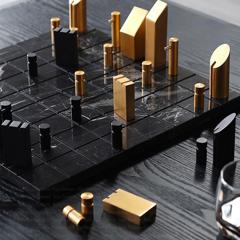 Ajedrez creativo de lujo, tablero de ajedrez de mármol y piezas de ajedrez de metal, juegos de mesa, decoración de mesa nórdica