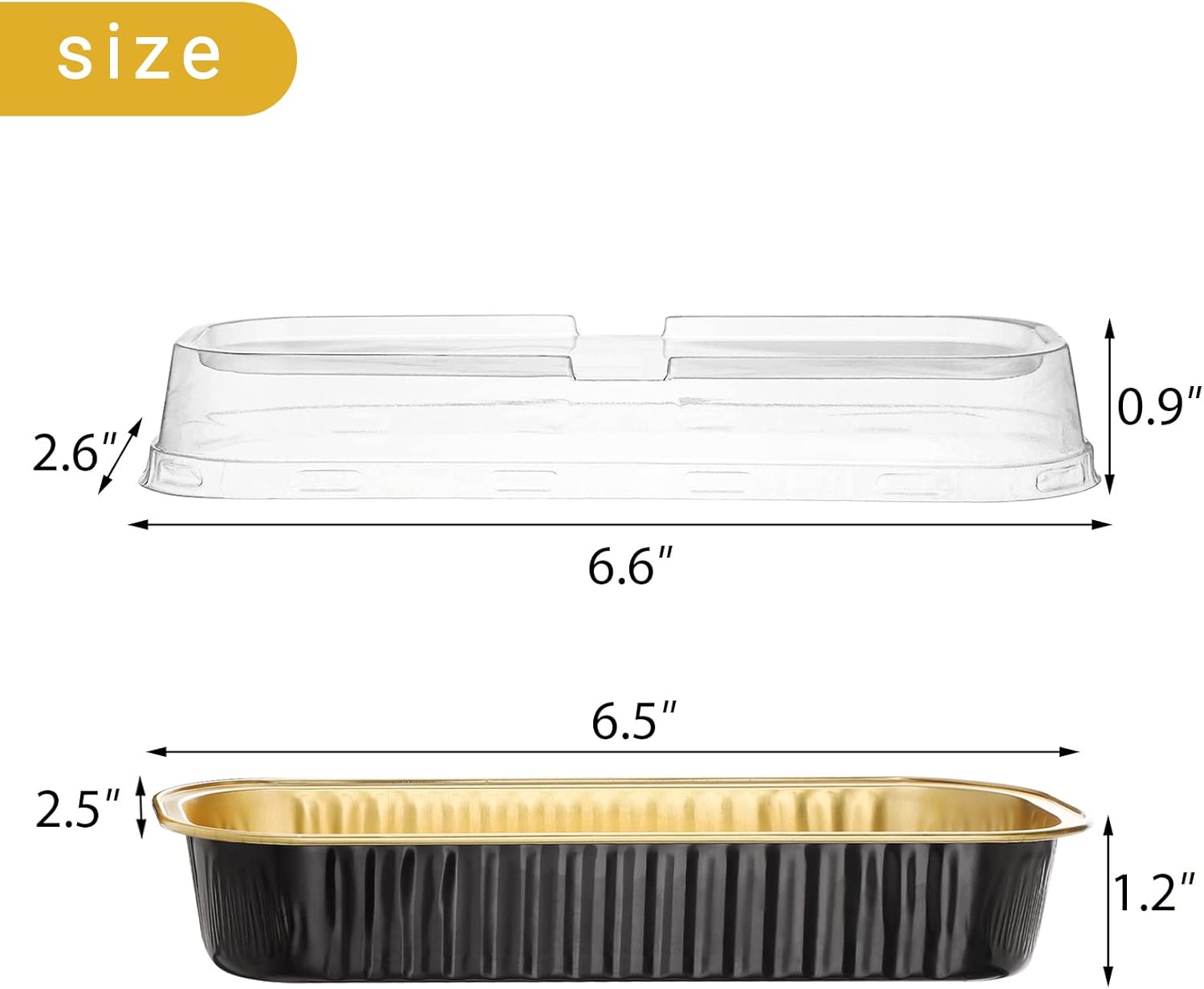 EUSOAR Tazas para hornear con tapas, 50 piezas de 6.8 onzas, 6.5 x 2.5 x 1.2 pulgadas, papel de aluminio desechable negro y dorado, moldes para