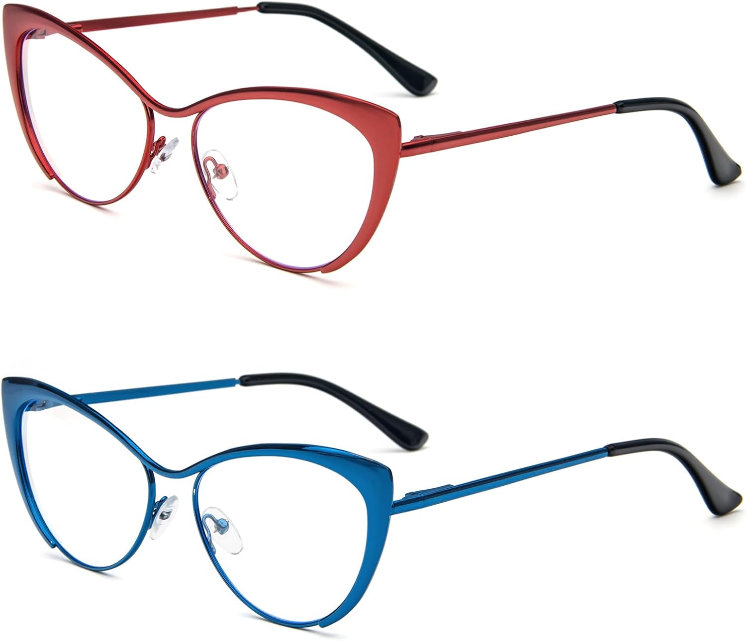 KoKoBin Gafas de lectura de ojo de gato, 2 pares de lentes de marco de metal, lectores de bisagra de resorte con bolsa de cuero para hombres y