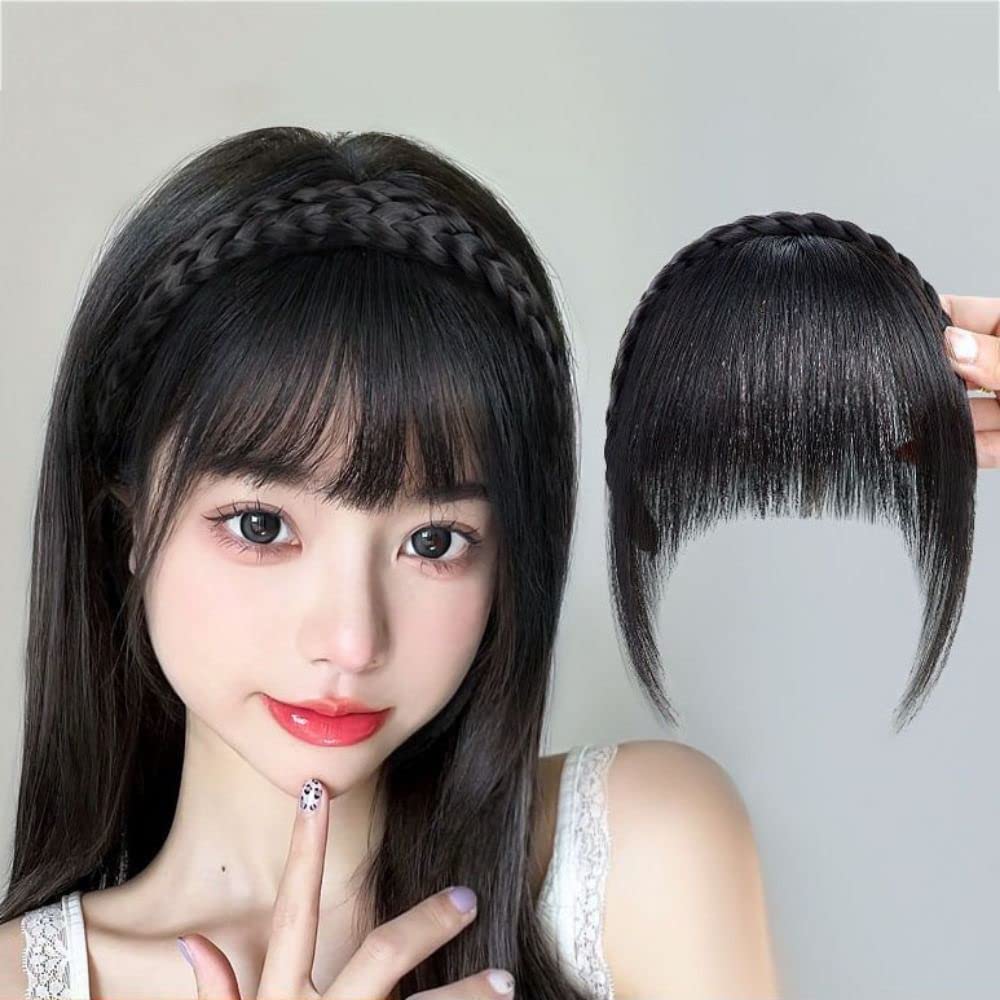 Banda de pelo falso, flequillo, peluca con flequillo, diadema de pelo falso, extensión de cabello para mujer, clips para el cabello (tiene patillas,