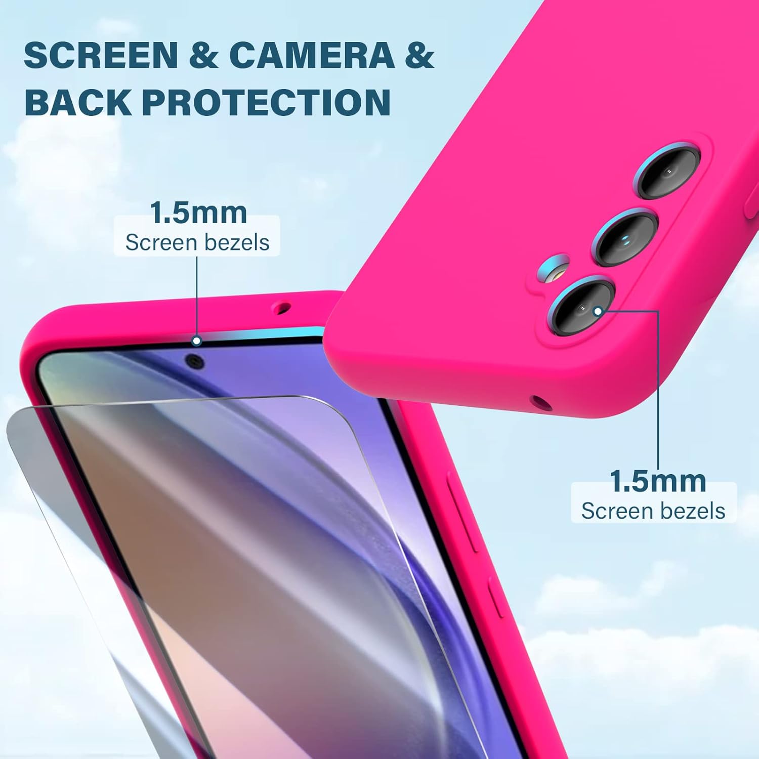ZUSLAB Funda de silicona compatible con Samsung Galaxy A54 5G 2023, 1 protector de pantalla de vidrio templado, funda de goma TPU de cuerpo completo