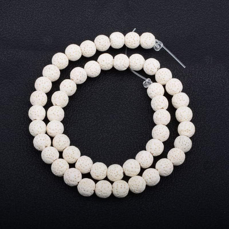 Cuentas blancas para la fabricación de joyas, cuentas de lava blanca natural para pulseras, cuentas redondas ligeras de piedra a granel de 0.315