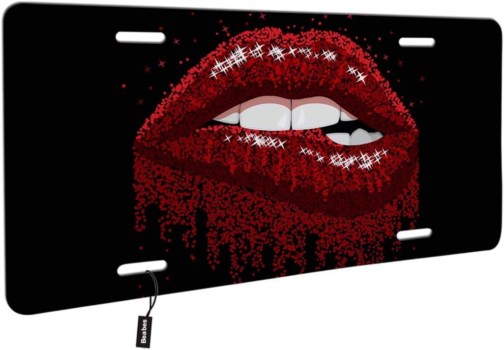 Beabes Cubierta de matrícula frontal de labios rojos, labios sexys para mujer, diseño de labios brillantes para mujer, placas decorativas para