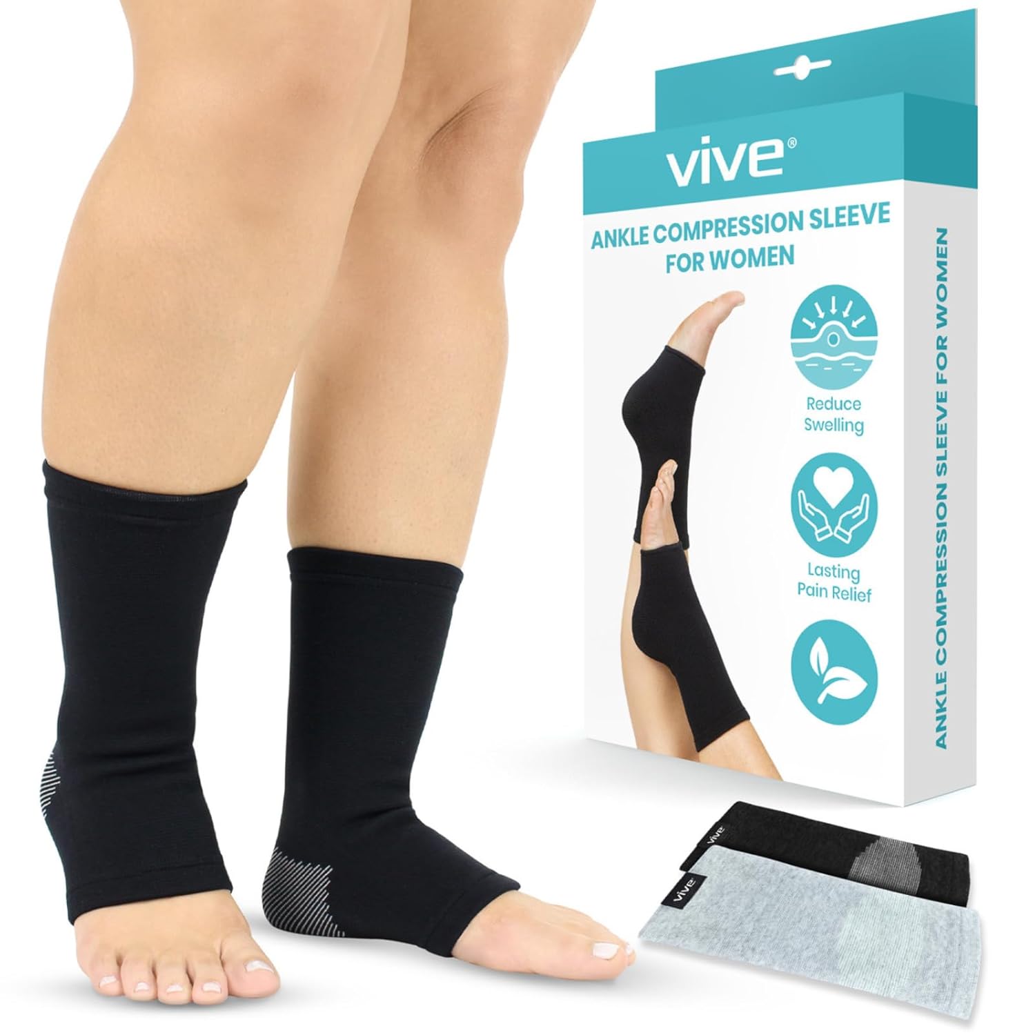 Vive Calcetines de compresión de tobillo para mujeres y hombres (par)  Manga de tobillo con soporte estabilizador elástico para fascitis plantar,