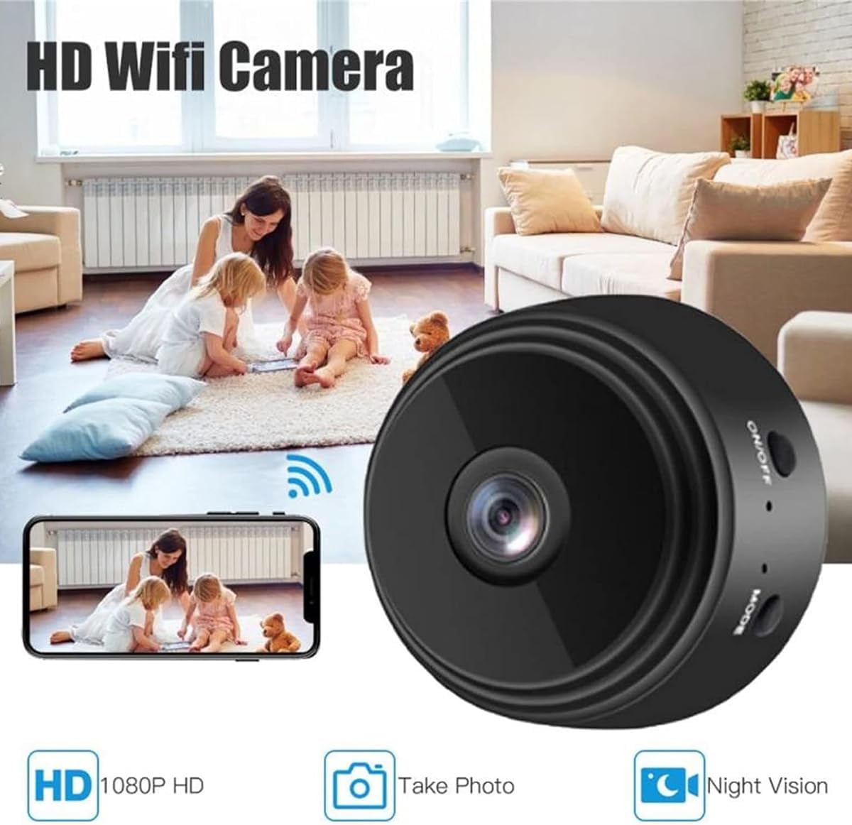YuuKeni Camtrix – Mini cámara de seguridad magnética, mini cámara de seguridad magnética inalámbrica HD de 1080p, enfoque espía magnética, mini