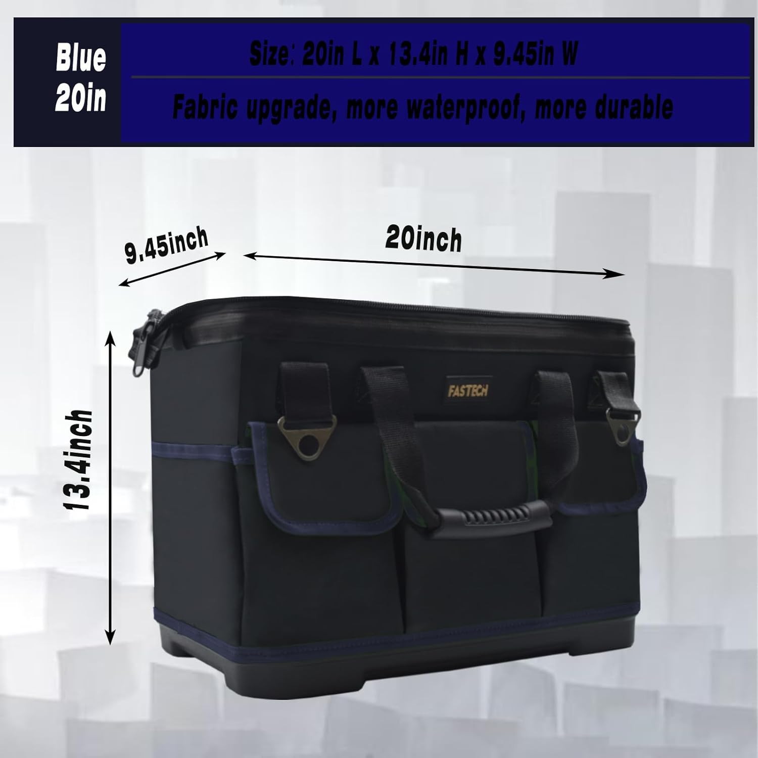 FASTECH Bolsa de herramientas de 20 pulgadas, kit de herramientas de boca ancha impermeable, organizador de bolsa de herramientas resistente con