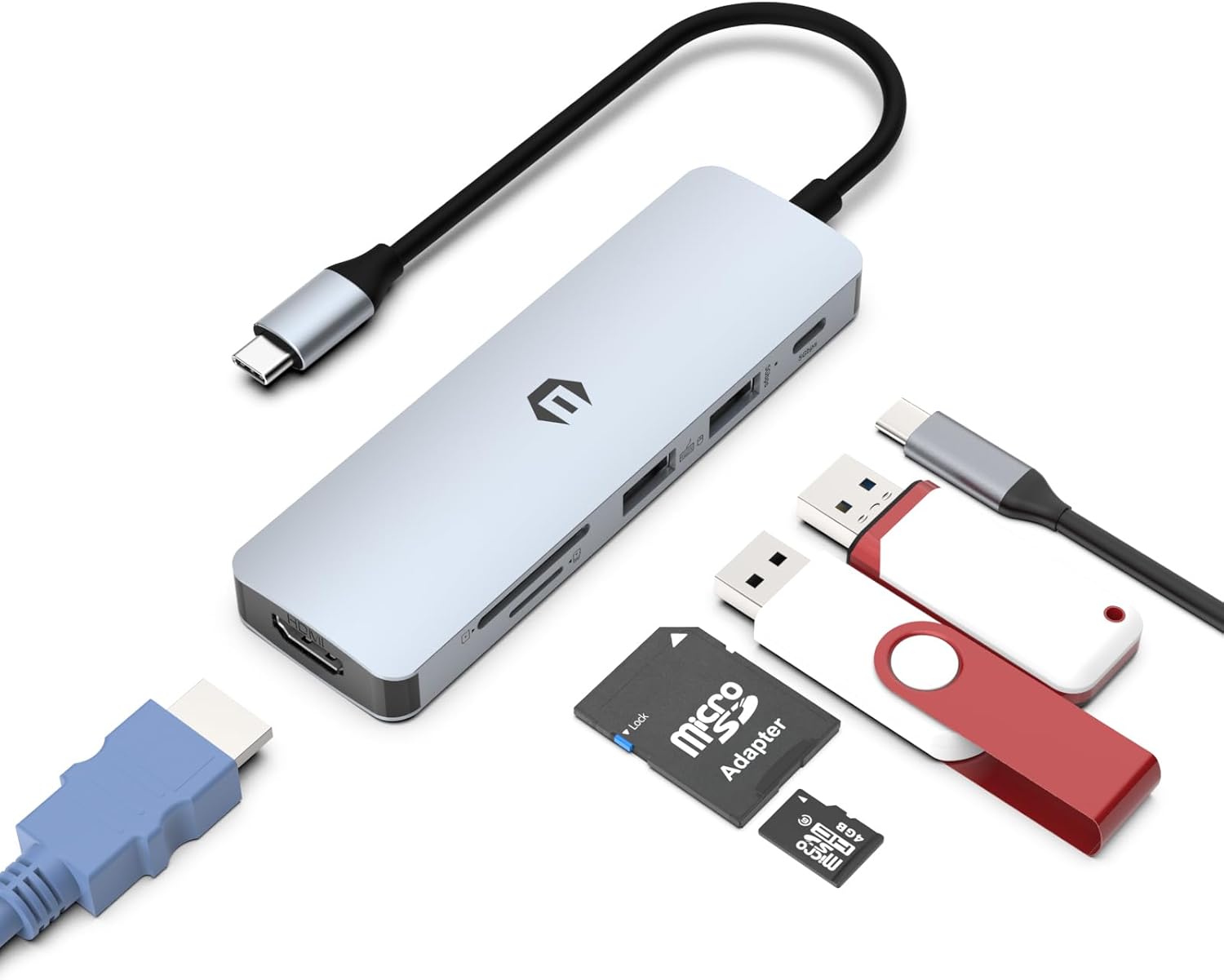 Estación de acoplamiento, concentrador USB-C 6 en 1 TOTU que permite impresionantes pantallas HDMI 4K, transferencias de archivos ultrarrápidas de 5