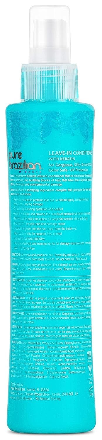 Pure Brazilian Acondicionador sin enjuague, tratamiento nutritivo para el cabello sin enjuague enriquecido con queratina para fortalecer y