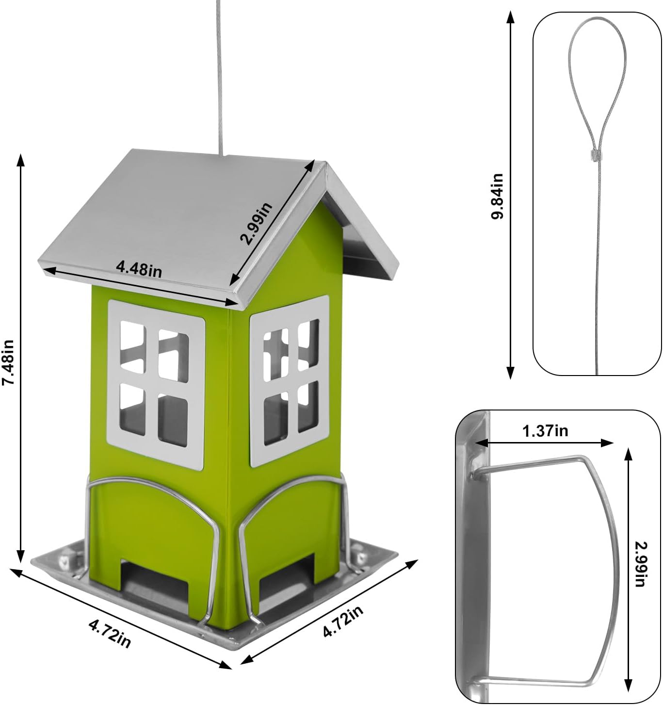 Hugeleaf – Comedero para pájaros para exteriores, todo de metal con techo extraíble, comederos colgantes para pájaros silvestres con 4 puertos,