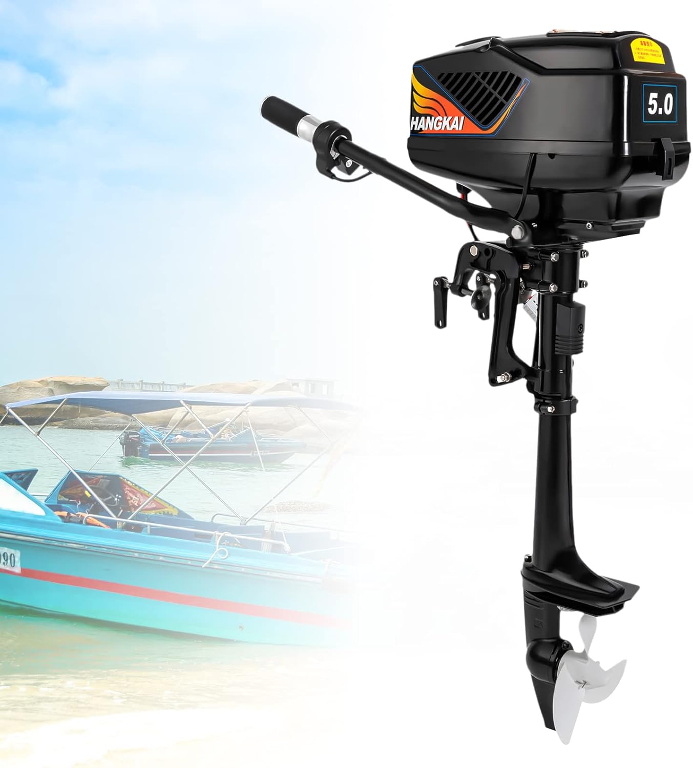 CNCEST Motor fuera de borda, motor de arrastre eléctrico 5HP con motor de cobre puro sin escobillas, motor de barco de 48V1200W para kayak, barcos