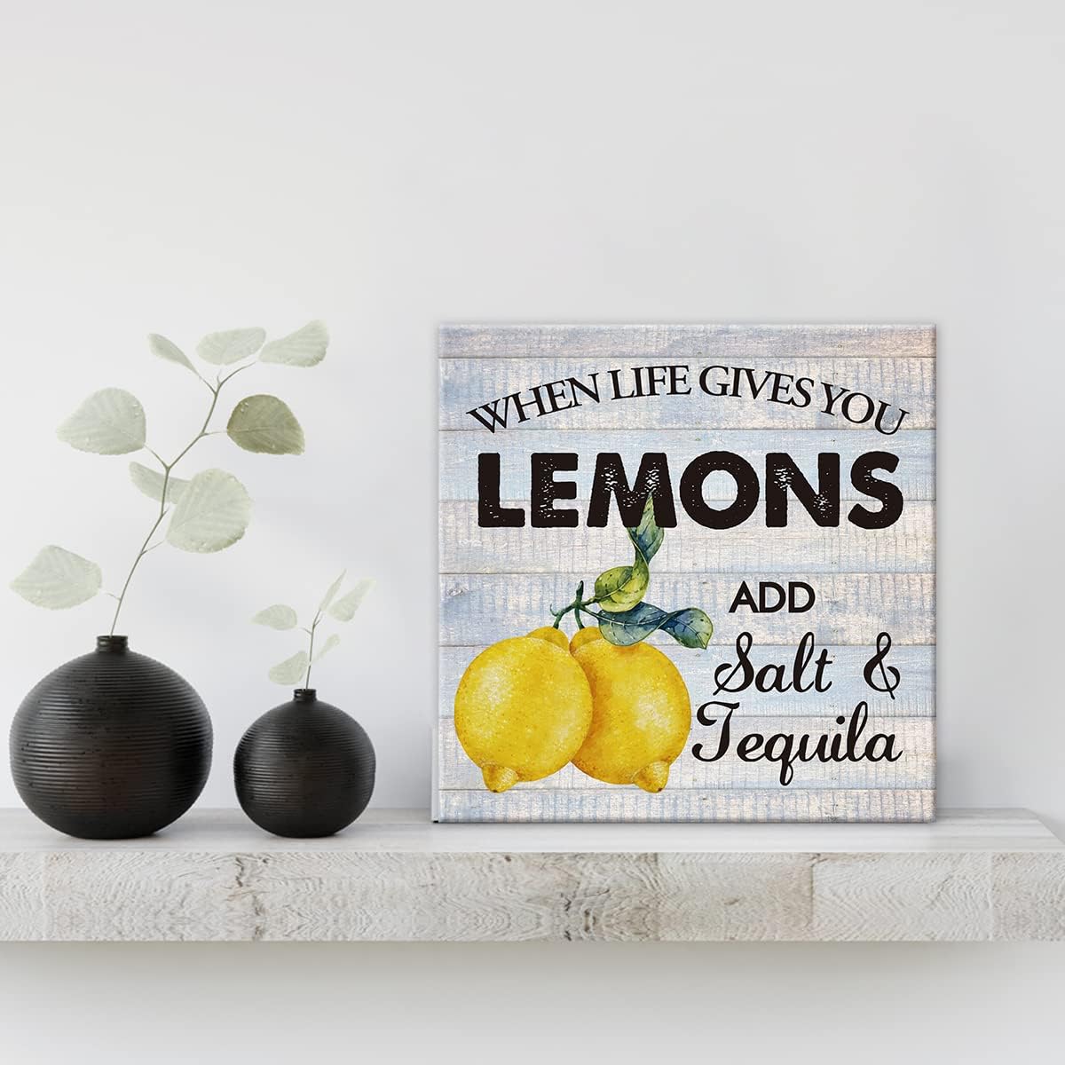 Divertido lienzo impreso con diseño de granja para pared, decoración de pared con texto en inglés “When Life Gives You Lemons Sign”, placa de