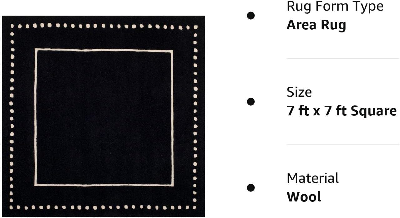 SAFAVIEH Bella Collection – Alfombra cuadrada de 7 pies, color negro y marfil, borde de lana punteada hecha a mano, ideal para zonas de alto tráfico