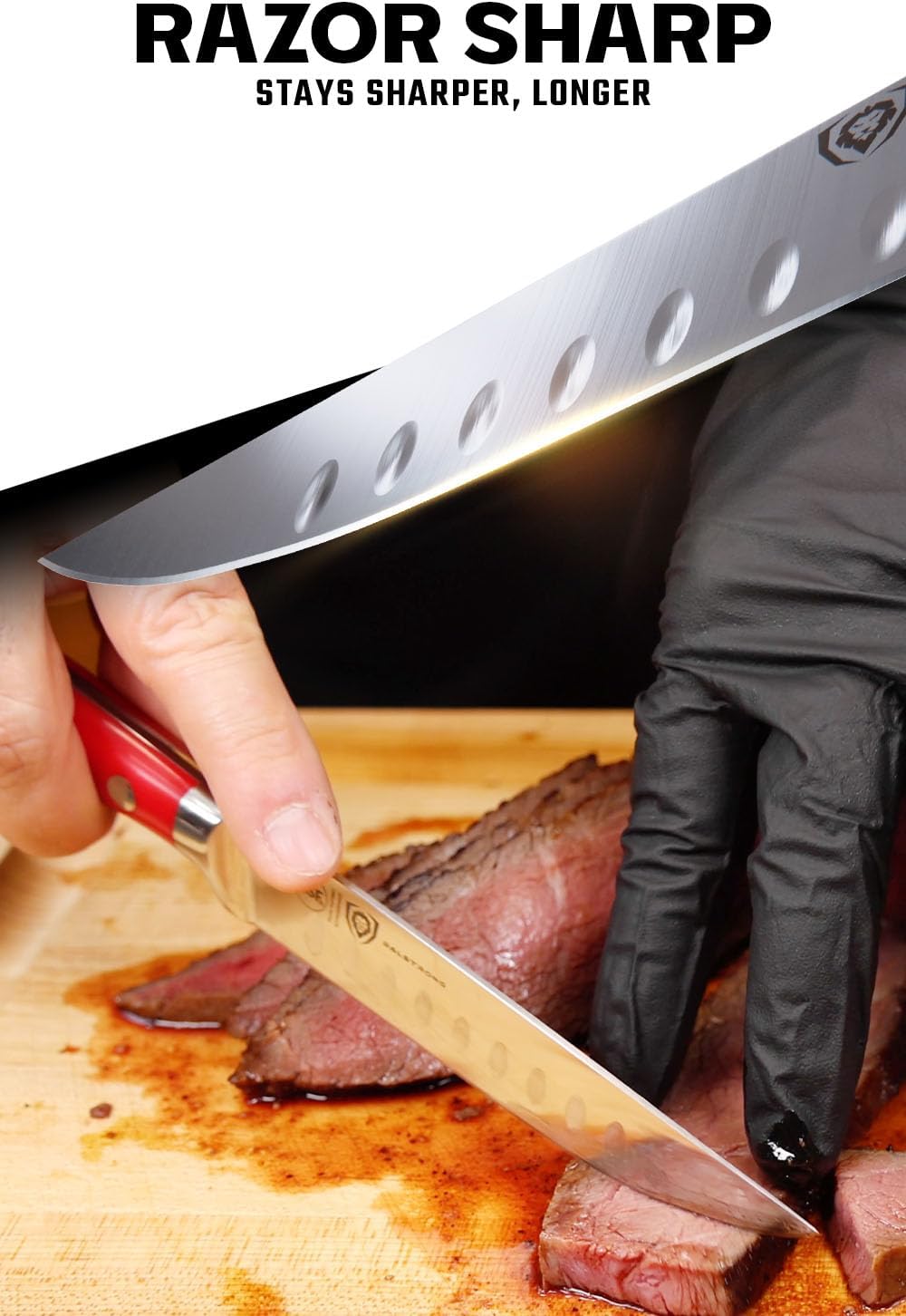 Dalstrong Juego de cuchillos para carne, 8 piezas, hoja de borde recto de 5 pulgadas, Gladiator Series Elite, cuchillo de cocina forjado de acero