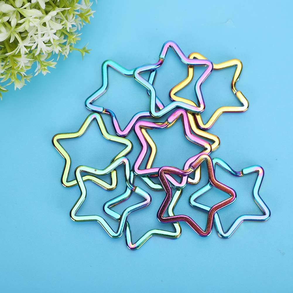 10 unids creativo plano en forma de estrella anillo llavero colorido DIY metal llavero llavero aro lazo, Con color