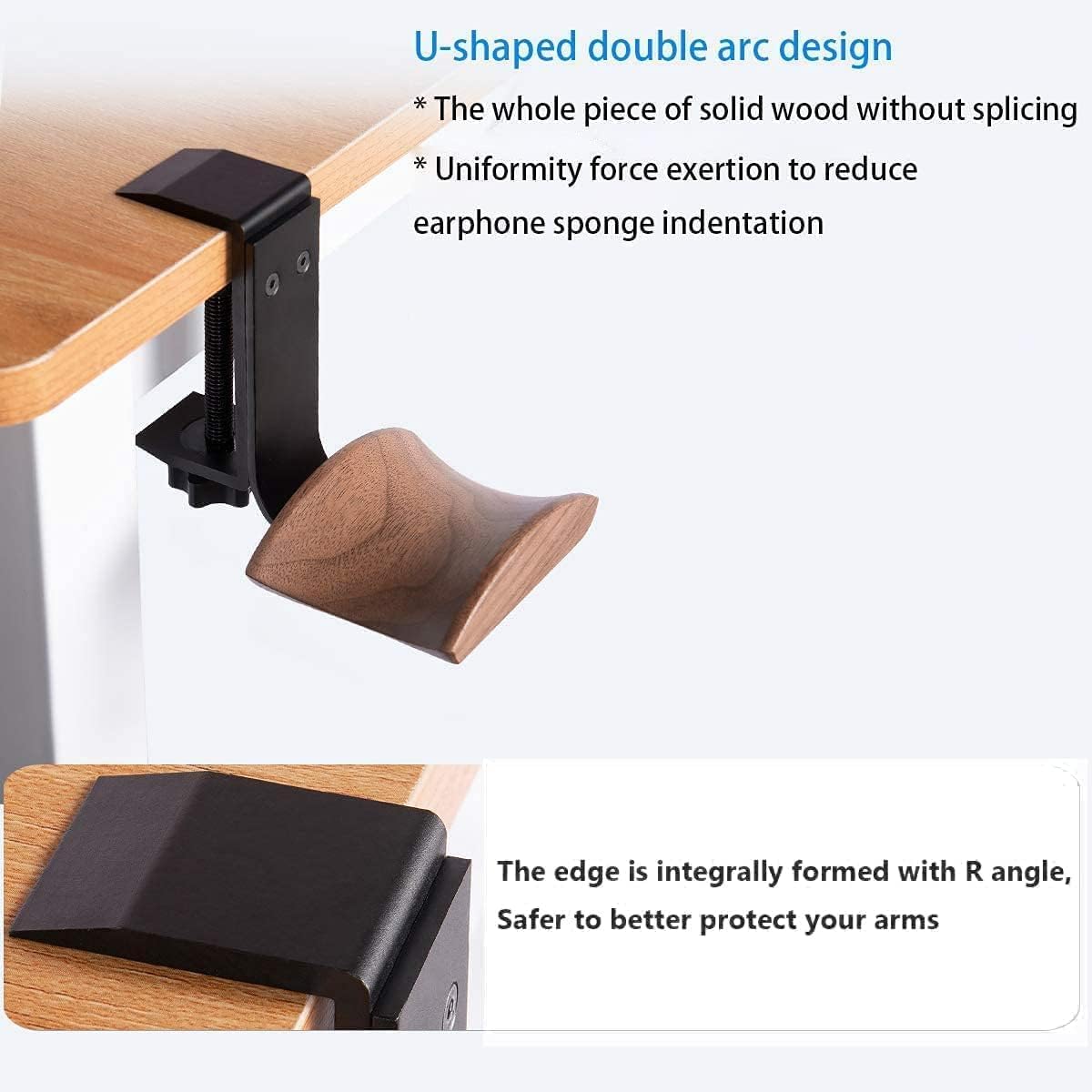 Soporte para auriculares con madera de nogal y metal sólido, soporte para auriculares de diseño ajustable compatible con todos los tamaños de