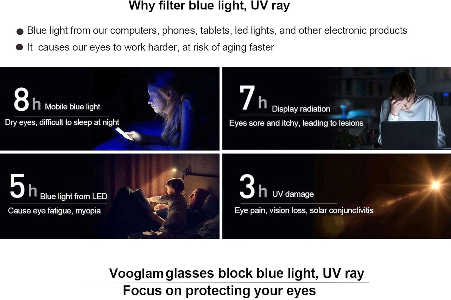VOOGLAM Gafas de bloqueo de luz azul con estilo de gran tamaño para las mujeres anti fatiga ocular gafas UV Undra