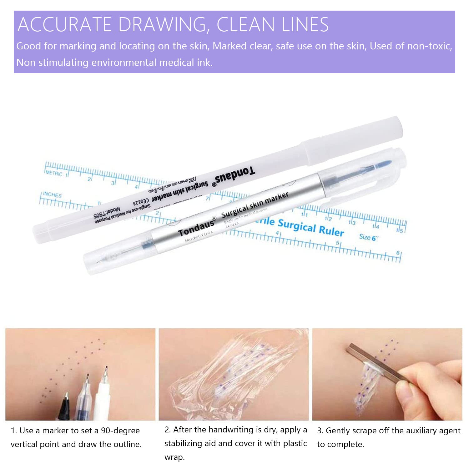 10 marcadores de piel microblading para tatuajes, marcadores de posición de maquillaje permanente, punta quirúrgica estéril con regla de papel para
