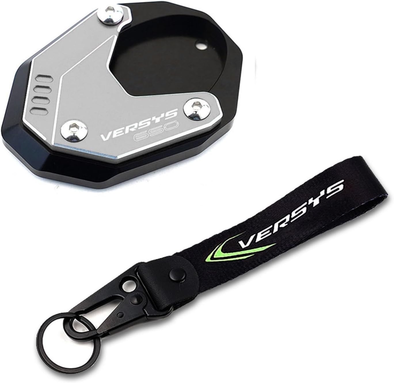 CNC aluminio for Kawasaki Versys650 Versys 650 2010-2022 Motorcycle Kickstand Foot Side Stand Enlarger Pad Keychain (Color  Green-Combo)