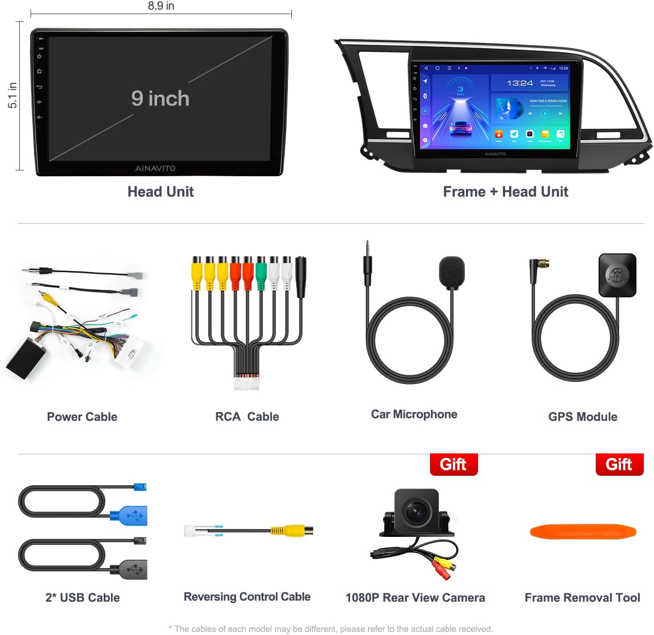 9 pulgadas 5G WiFi 8 Core (2G Ram+32G ROM) Radio estéreo para coche Hyundai Elantra 2016 2017 2018 con Carplay Android Auto, Android 12.0 Soporte de