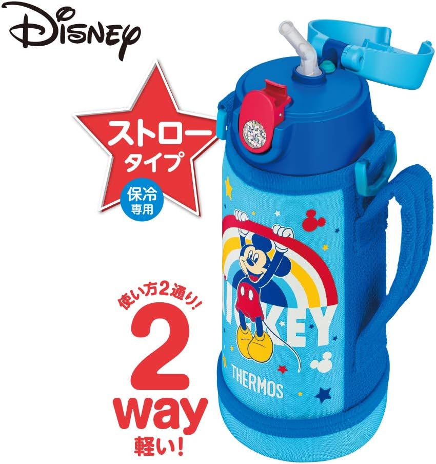 Thermos Water Bottle FJO-600WFDS BL Vacuum Insulated 2-Way Bottle, 2-Way Bottle, 0.2 gal (0.6 L), Mickey Blue