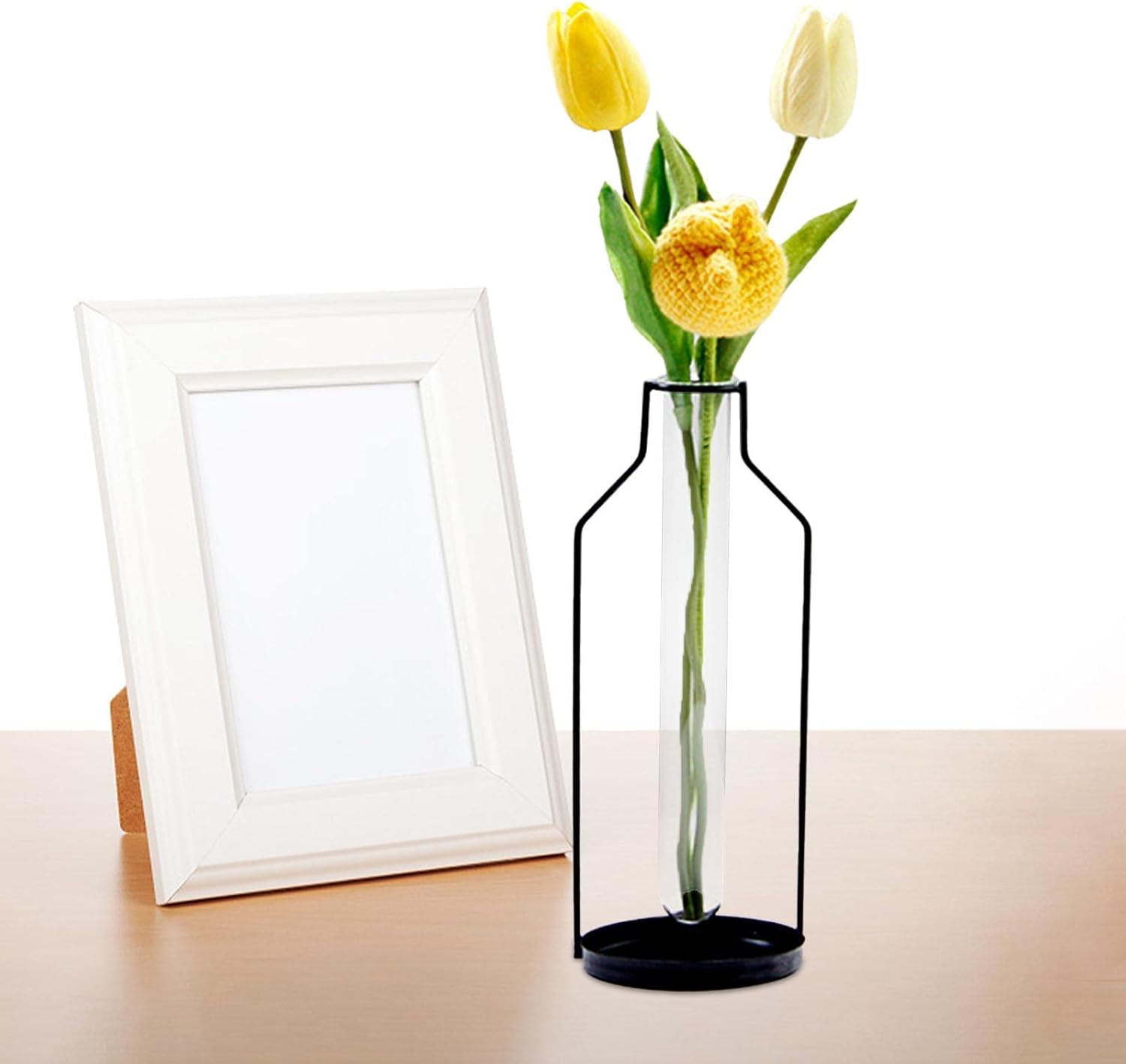 Fenteer Iron Lines – Florero de tubo de ensayo, jarrón de mesa, maceta, arreglo floral, soporte de metal para plantas de interior, boda, dormitorio,