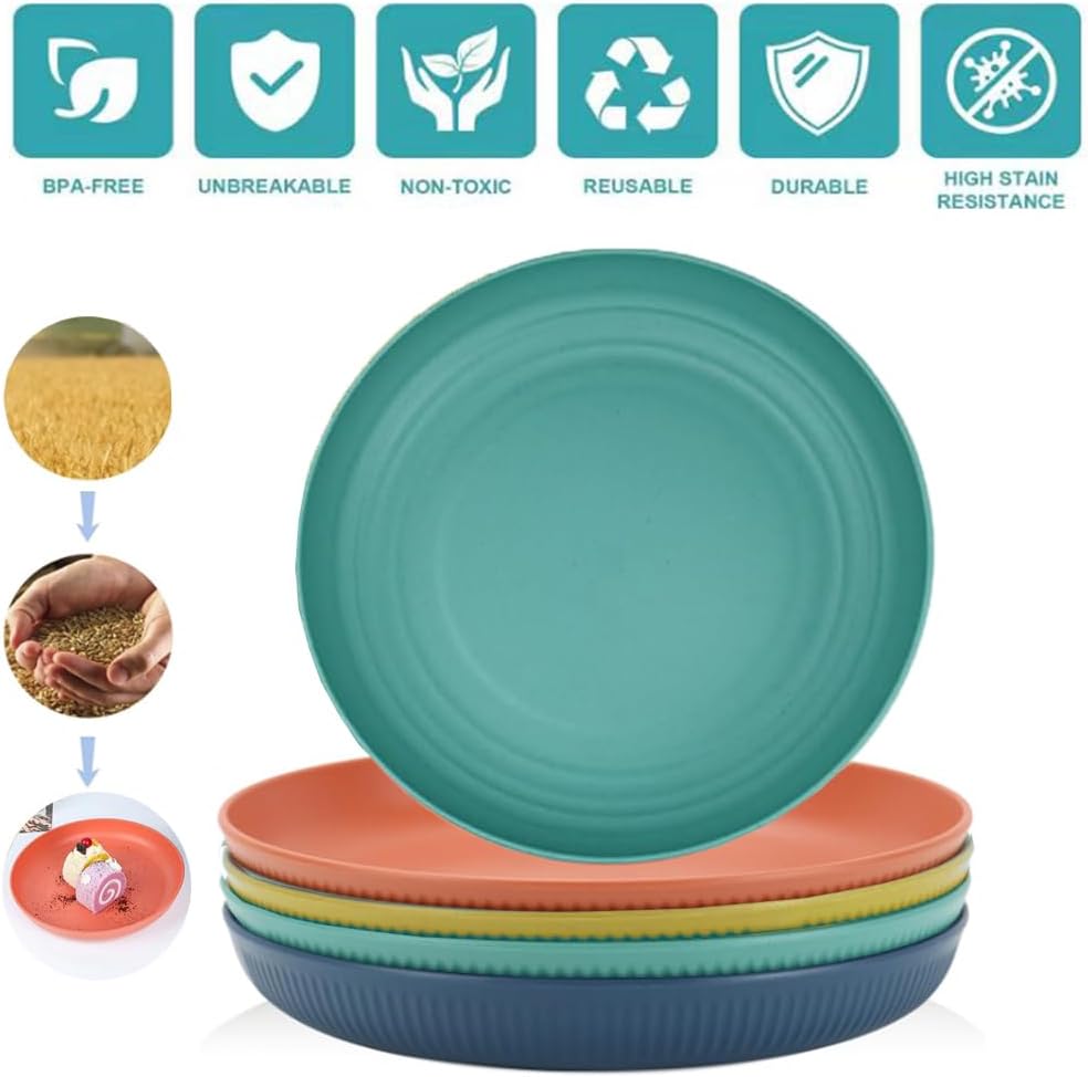 Platos de paja de trigo irrompibles de 9 pulgadas, juego de 4 platos reutilizables, aptos para lavavajillas y microondas, platos de cena, saludables
