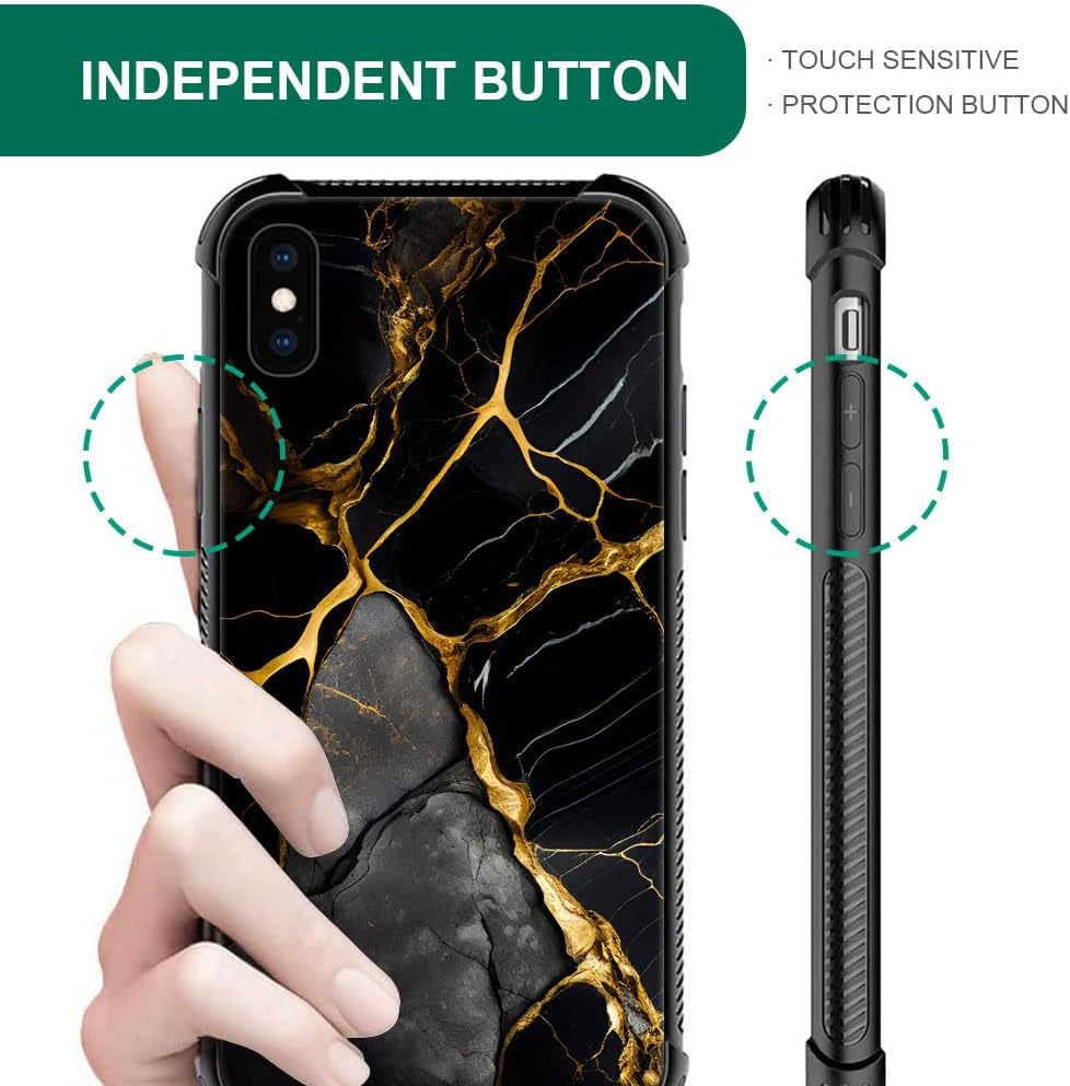 DJSOK Funda compatible con iPhone XR, funda de lujo con patrón de mármol negro y dorado para iPhone XR, funda protectora antiarañazos y a prueba de