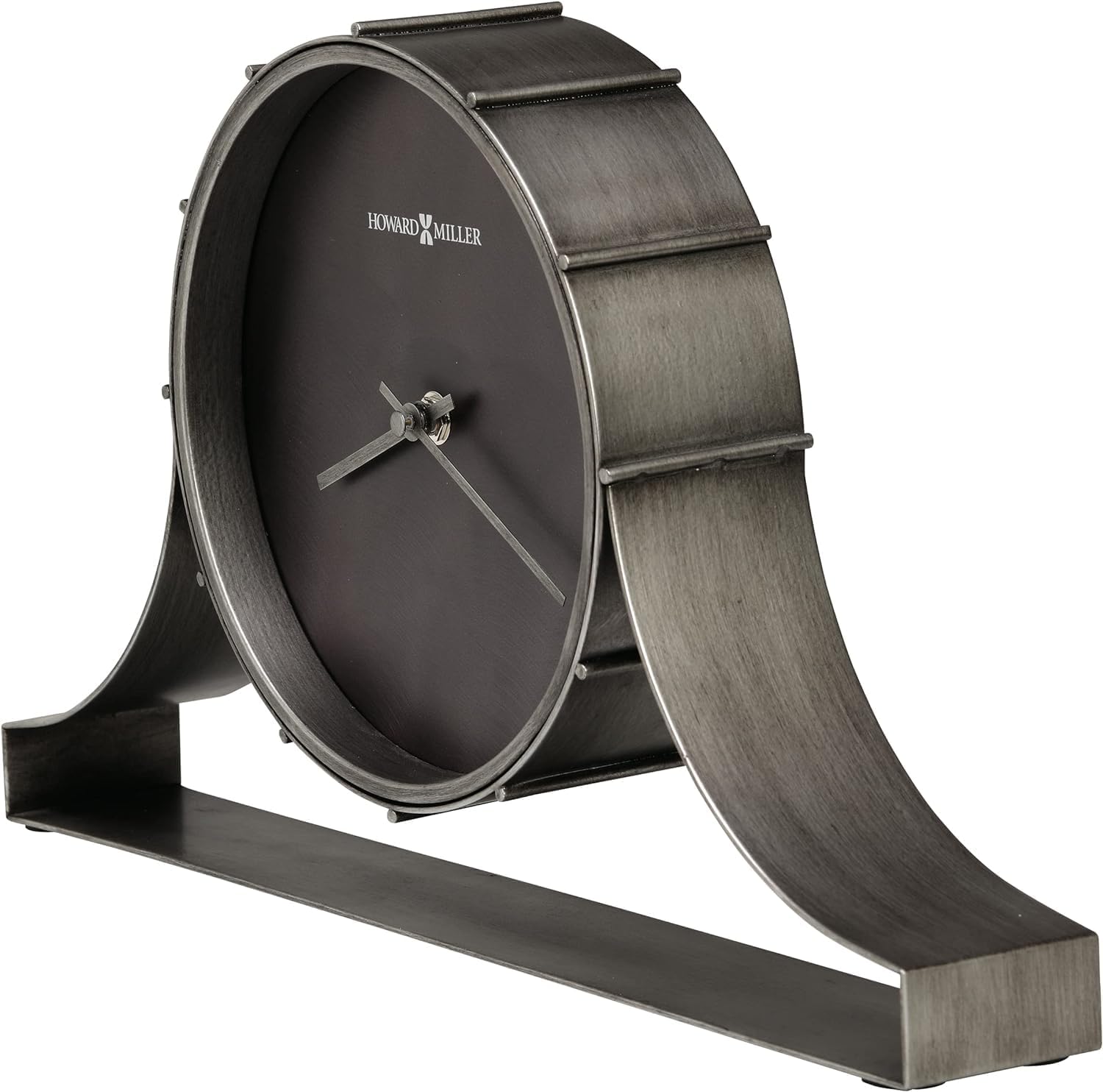 Howard Miller Seeley – Reloj de repisa 635-208 – Acabado plateado envejecido, marco de metal de tambor de hierro doblado, esfera de acero