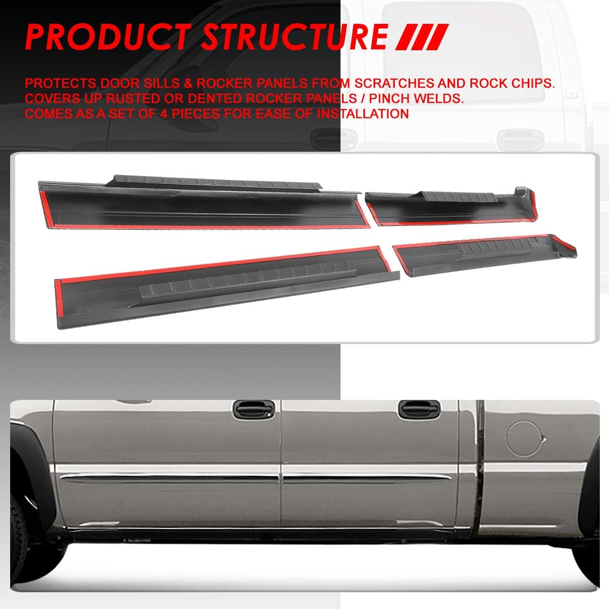 Auto Dynasty 4 cubiertas de placa para umbral de puerta de panel basculante compatible con Silverado Sierra 1500 2500 3500 GMT800 Crew Cab Pickup