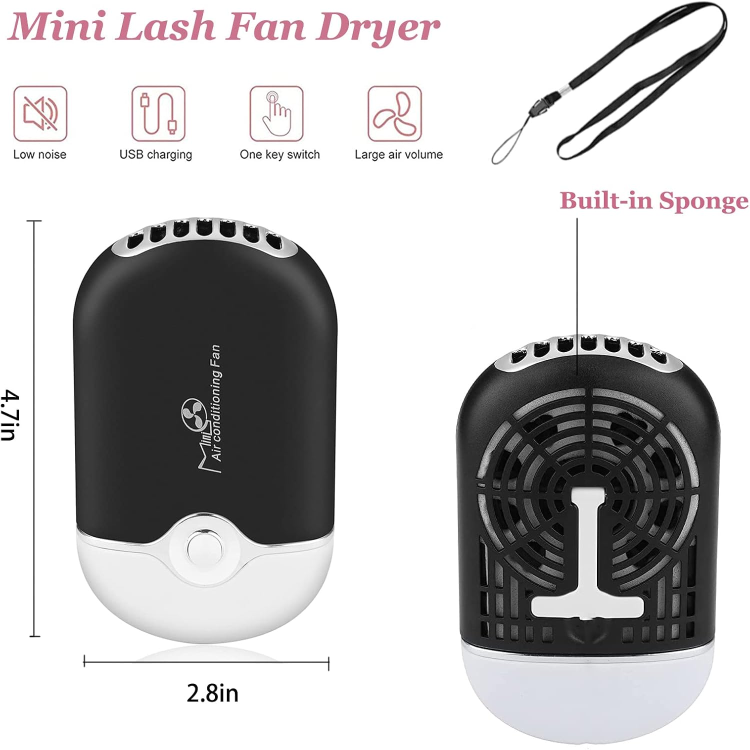 Extensiones de pestañas, ventilador de pestañas, secador de pestañas recargable por USB, ventilador de aire acondicionado, mini ventilador de