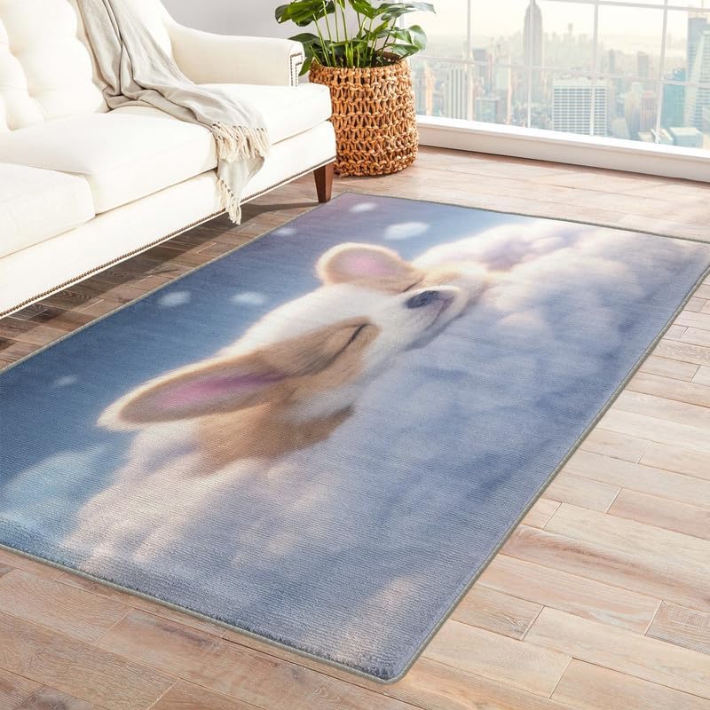 Alfombras lavables para entrada, sala de estar, dormitorio, alfombra Corgi y decoración del hogar, bonita alfombra de área para perros de 2 x 3