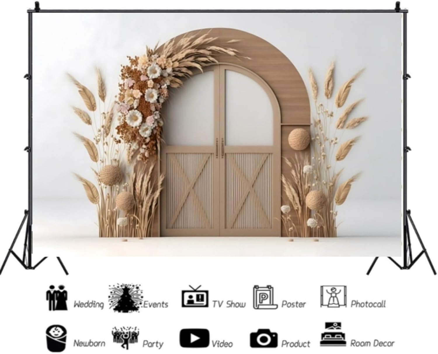 Telón de fondo para fotografía, flores bohemias, puerta de madera, para recién nacido, bautismo, niña, niño, pastel de cumpleaños, aplastamiento,