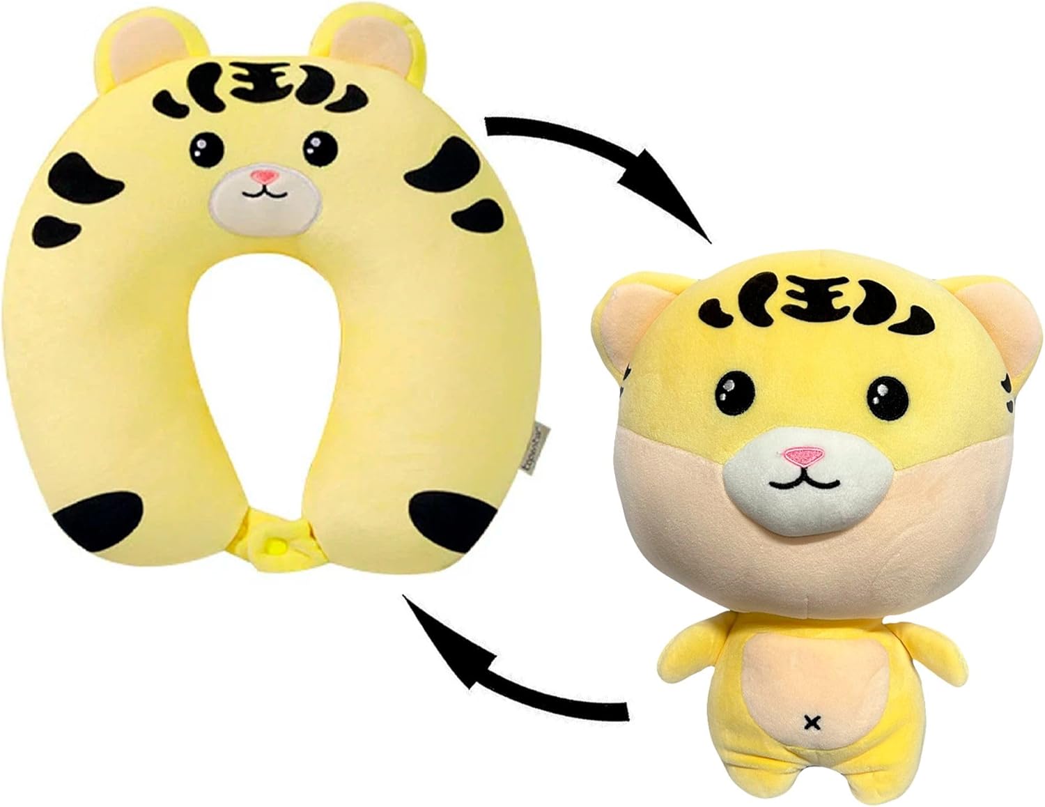 Almohada de cuello de viaje 2 en 1 de tigre que se transforma en suave y adorable animal de peluche, la máxima comodidad de viaje para niños,