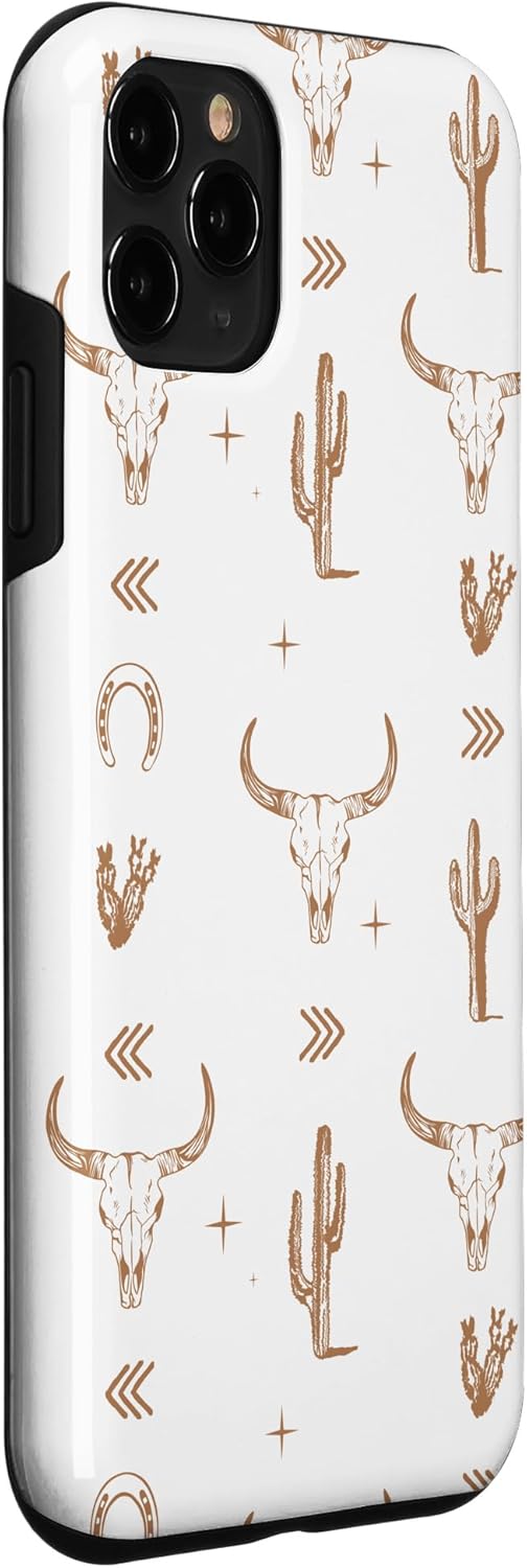 Funda rústica para iPhone 11 Pro Western Country Boho Southern Bull Skull