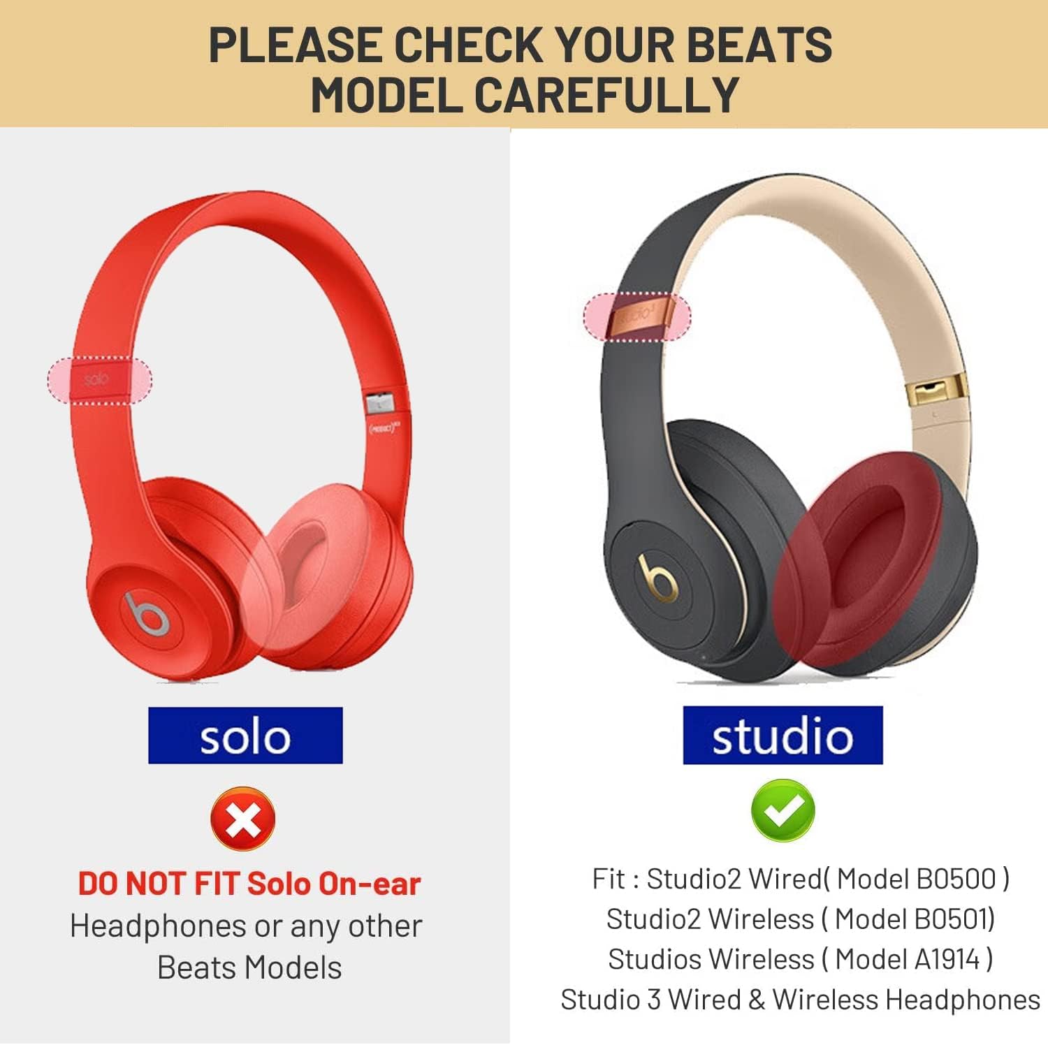 Studio 3 – Almohadillas de repuesto para auriculares Beats Studio 2 y Studio 3 con cable e inalámbricos, almohadillas de espuma viscoelástica con