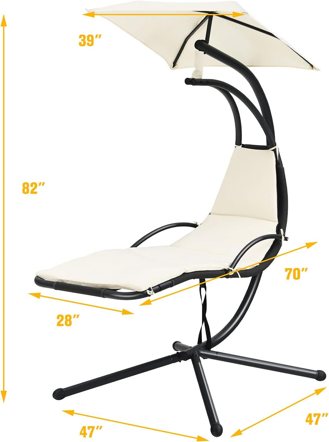 Giantex Tumbona colgante para exteriores, silla hamaca de patio con toldo extraíble, cojín y cuerda anticaída, hamaca colgante de arco para patio,