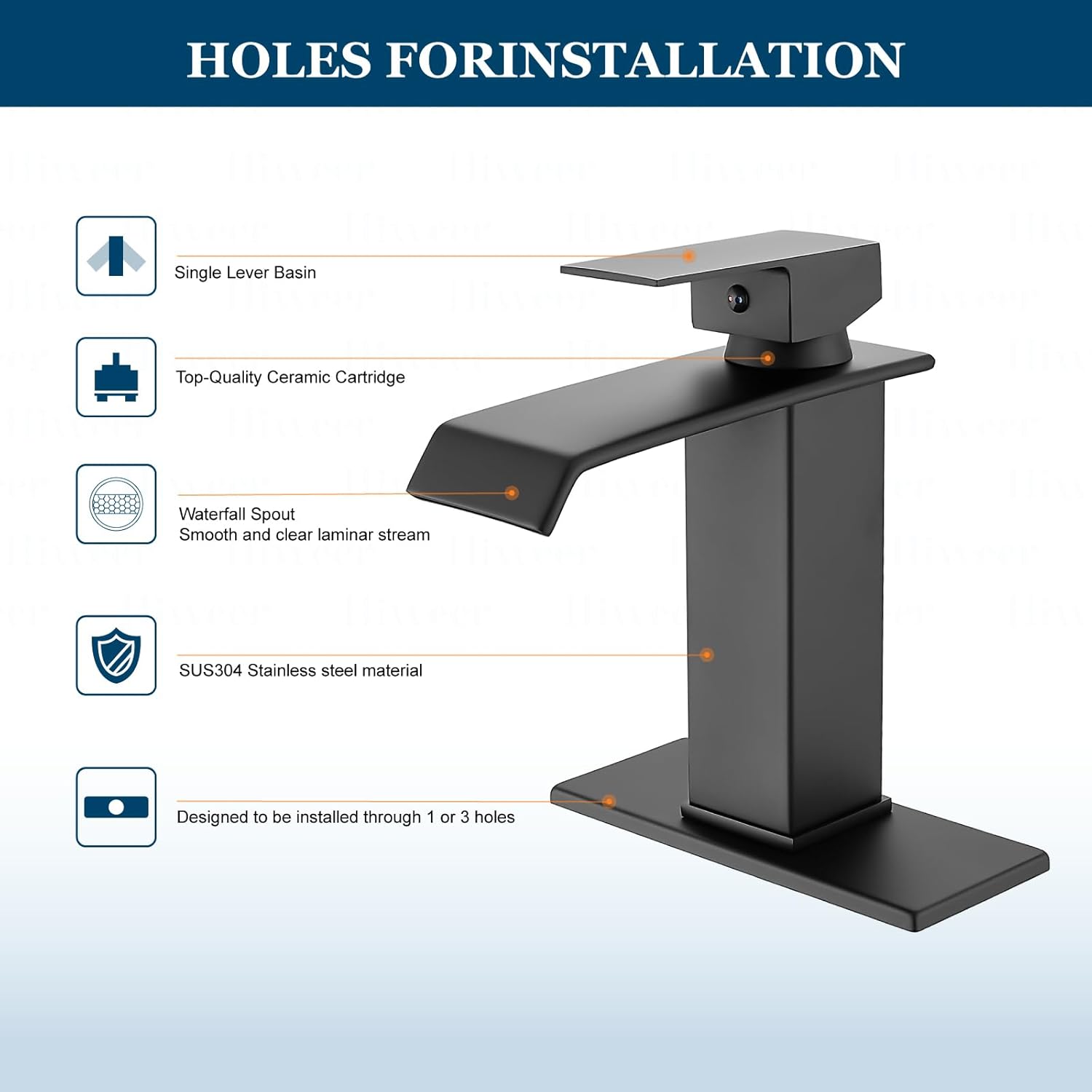 Grifo de lavabo de baño negro mate de una sola manija para lavabo de tocador de granja de 1 agujero, grifo de baño de montaje en cubierta con