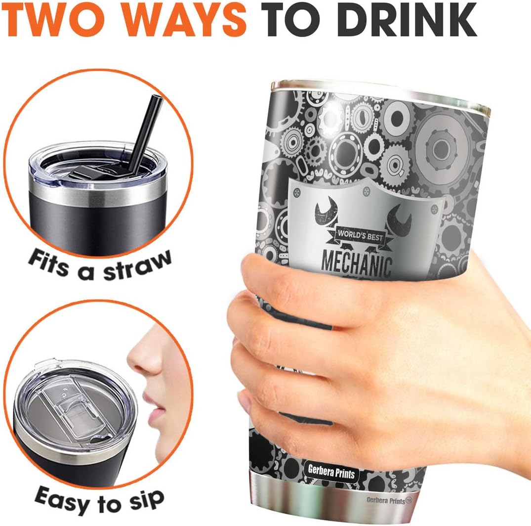 Mechanic Dad – Vasos aislados de 20 onzas con tapas, información nutricional para papá, tamaño de la porción, taza de Navidad para papá