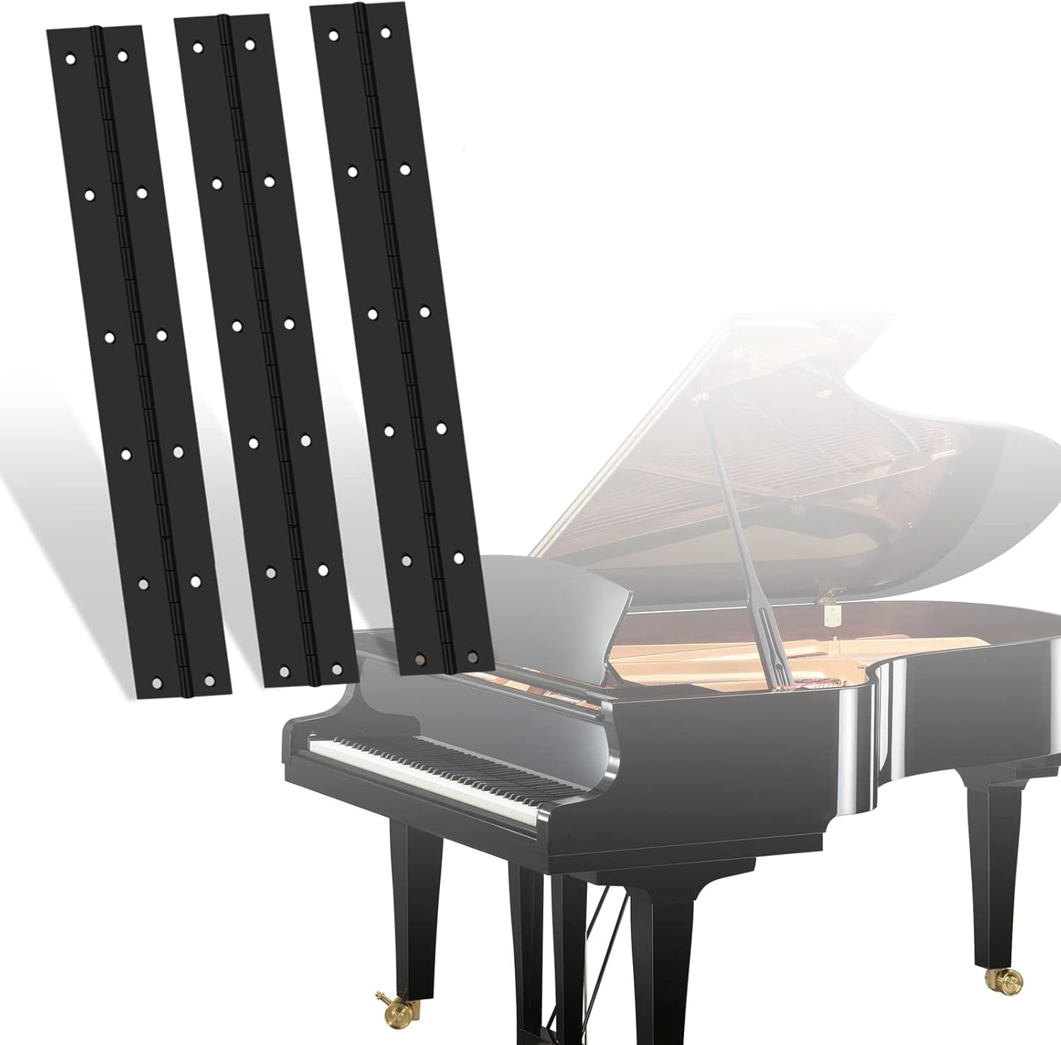 4 bisagras de piano negras, bisagras de puerta de acero inoxidable de 12 pulgadas con agujeros, bisagras continuas y de piano resistentes para