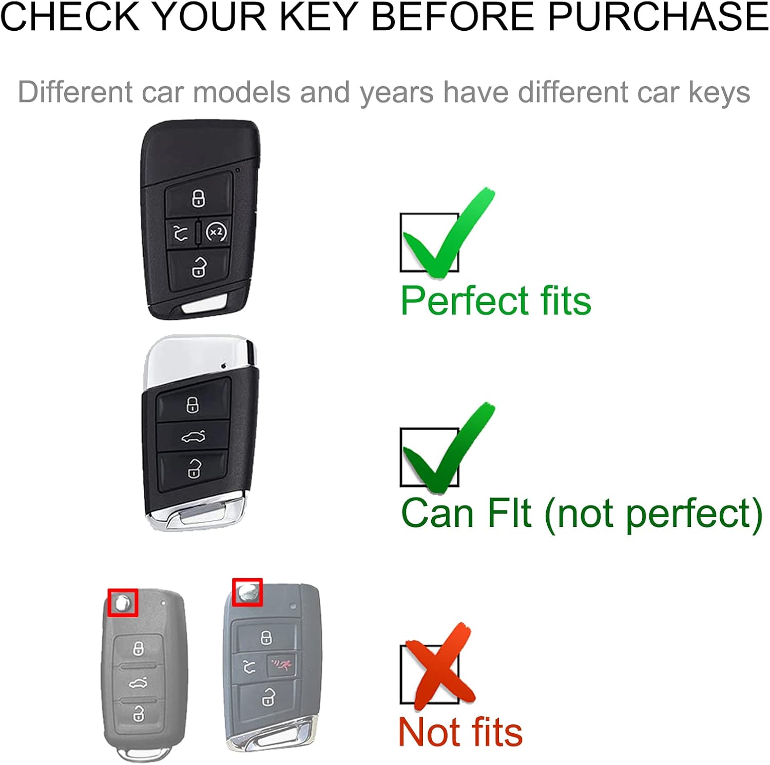 CACARLIKE Funda para llavero VW Volkswagen con llavero VW, compatible con Tiguan Jetta GLI Atlas Cross Sport Arteon Taos SEL Smart Key Protector