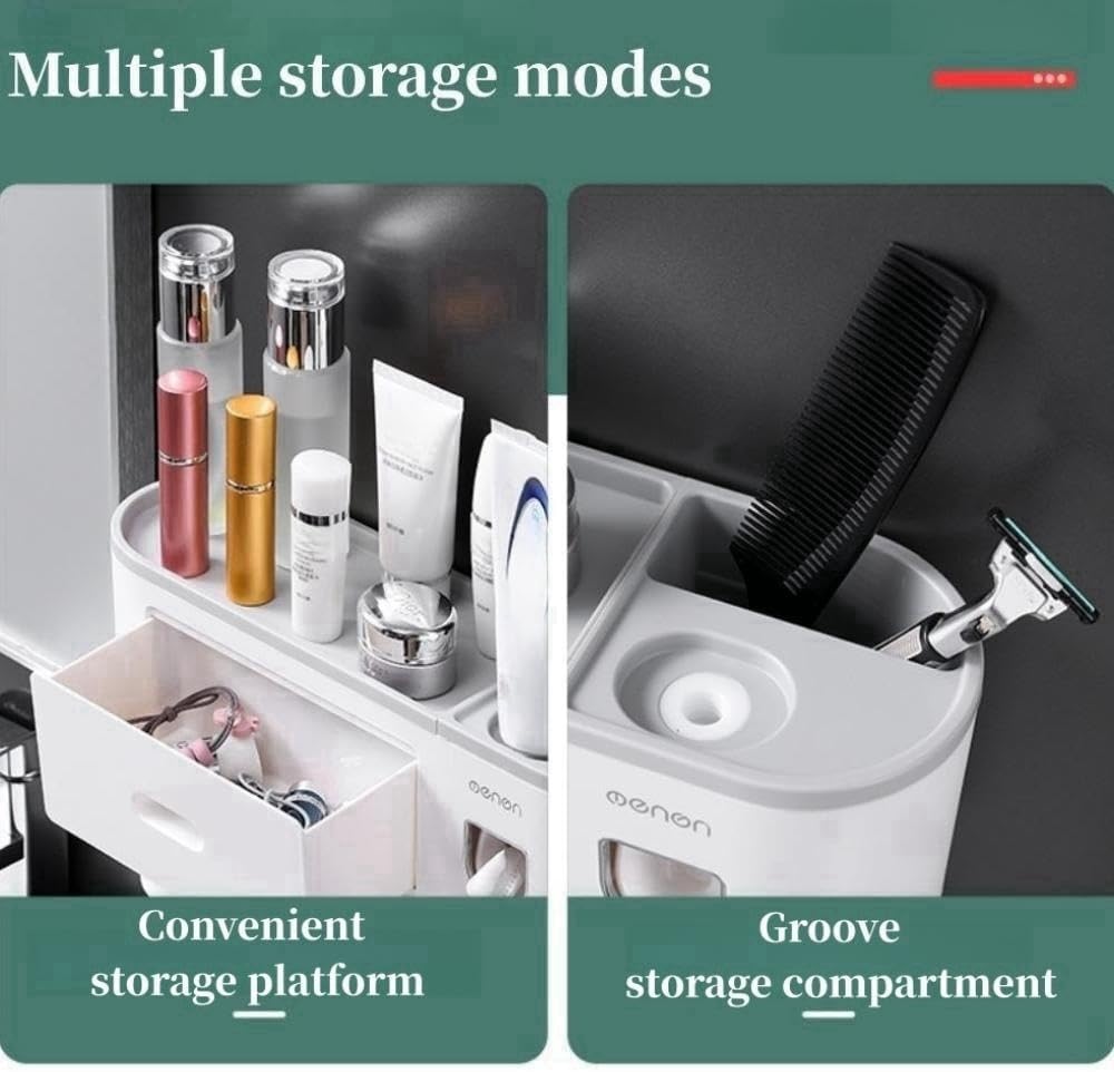 Soporte para cepillos de dientes montado en la pared, soporte para cepillos de dientes de pared con dispensador de pasta de dientes, soporte