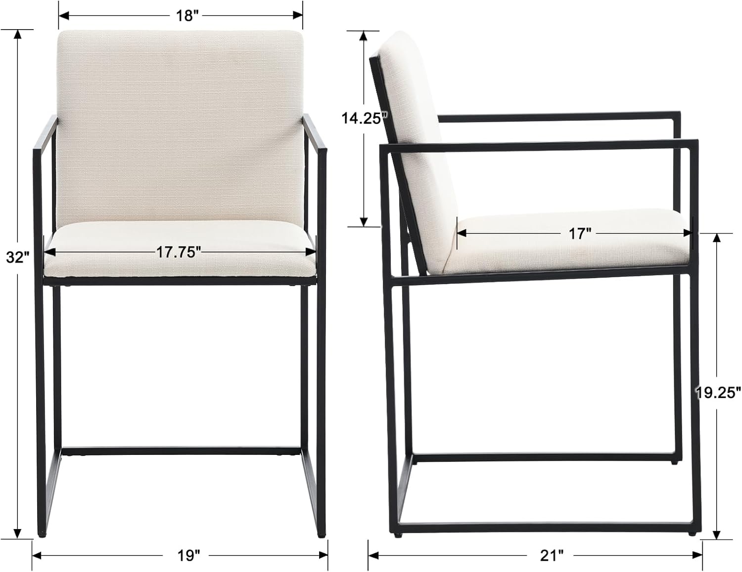 Juego de 4 sillas de cocina y comedor modernas de mediados de siglo, sillas de comedor tapizadas de lino con brazos y respaldo, sillas de cocina,