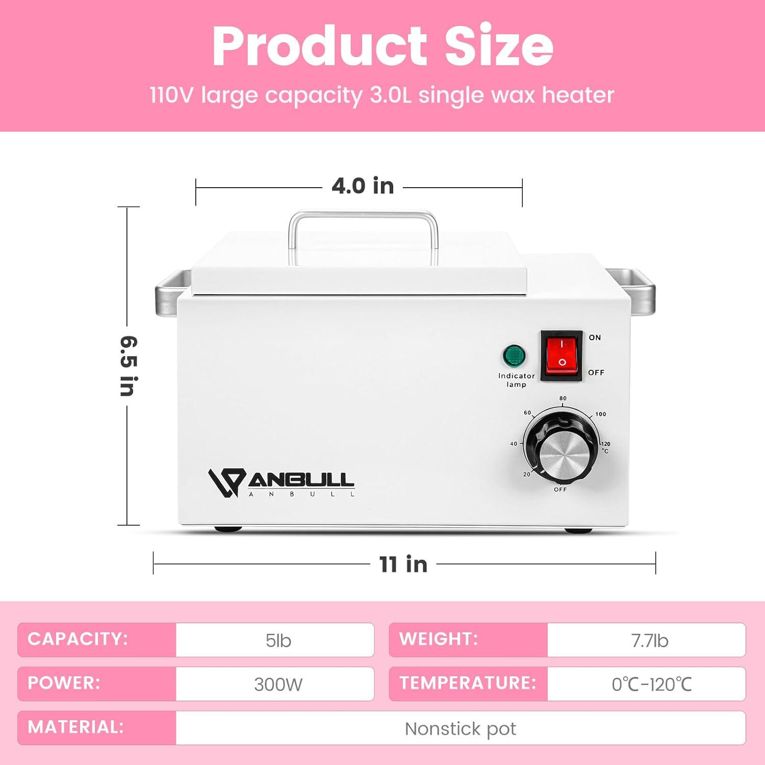 Anbull – Olla de cera grande de 5 libras, calentador de cera profesional Anbull para depilación, máquina de cera antiadherente fácil de limpiar