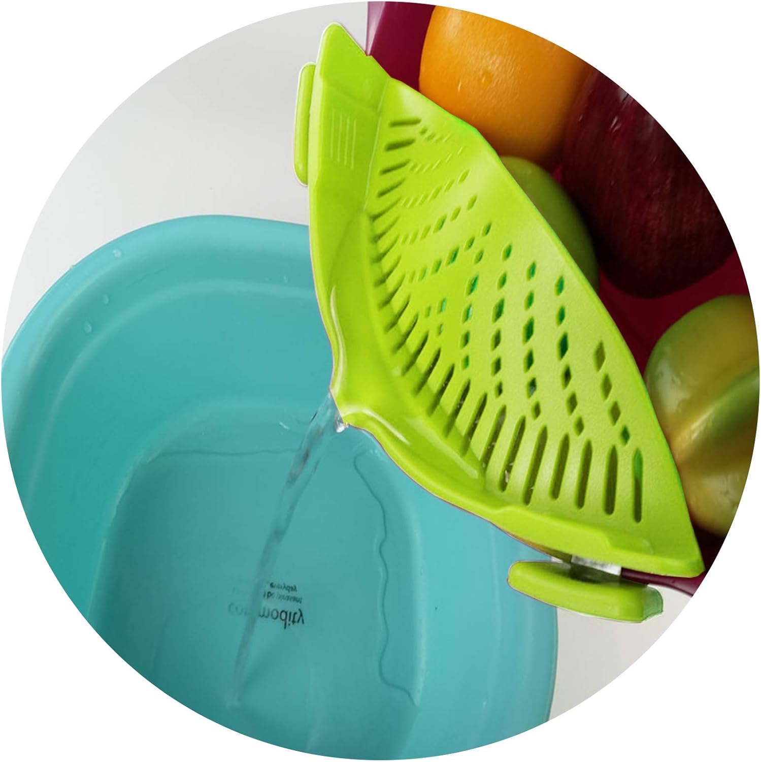 findTop – Juego de 4, colador a presión y salvamanteles de silicona plegables antideslizantes, con clip resistente al calor, boquilla de vertido y