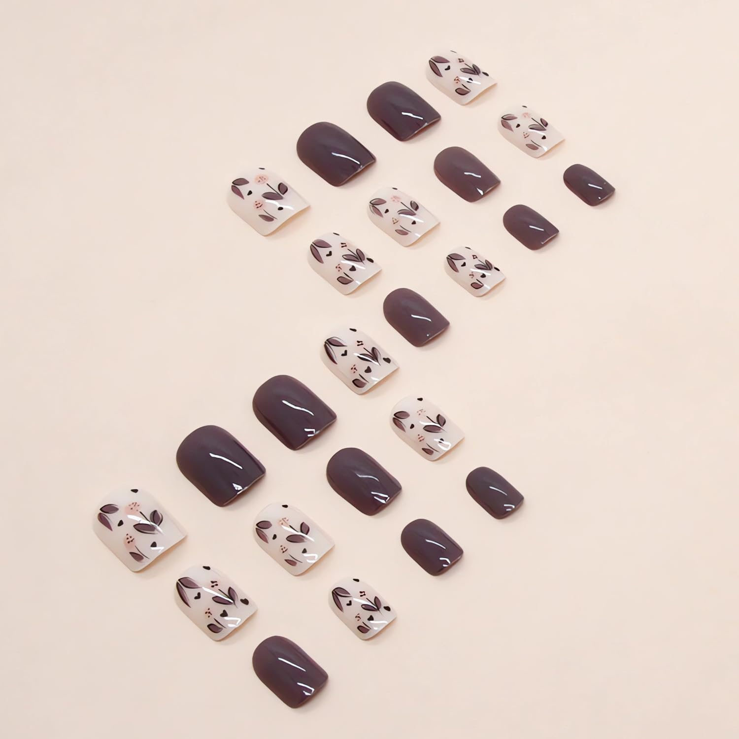 Uñas postizas a presión de otoño, uñas postizas cortas de color sólido, uñas cuadradas con pegamento, uñas artificiales de cobertura completa, uñas