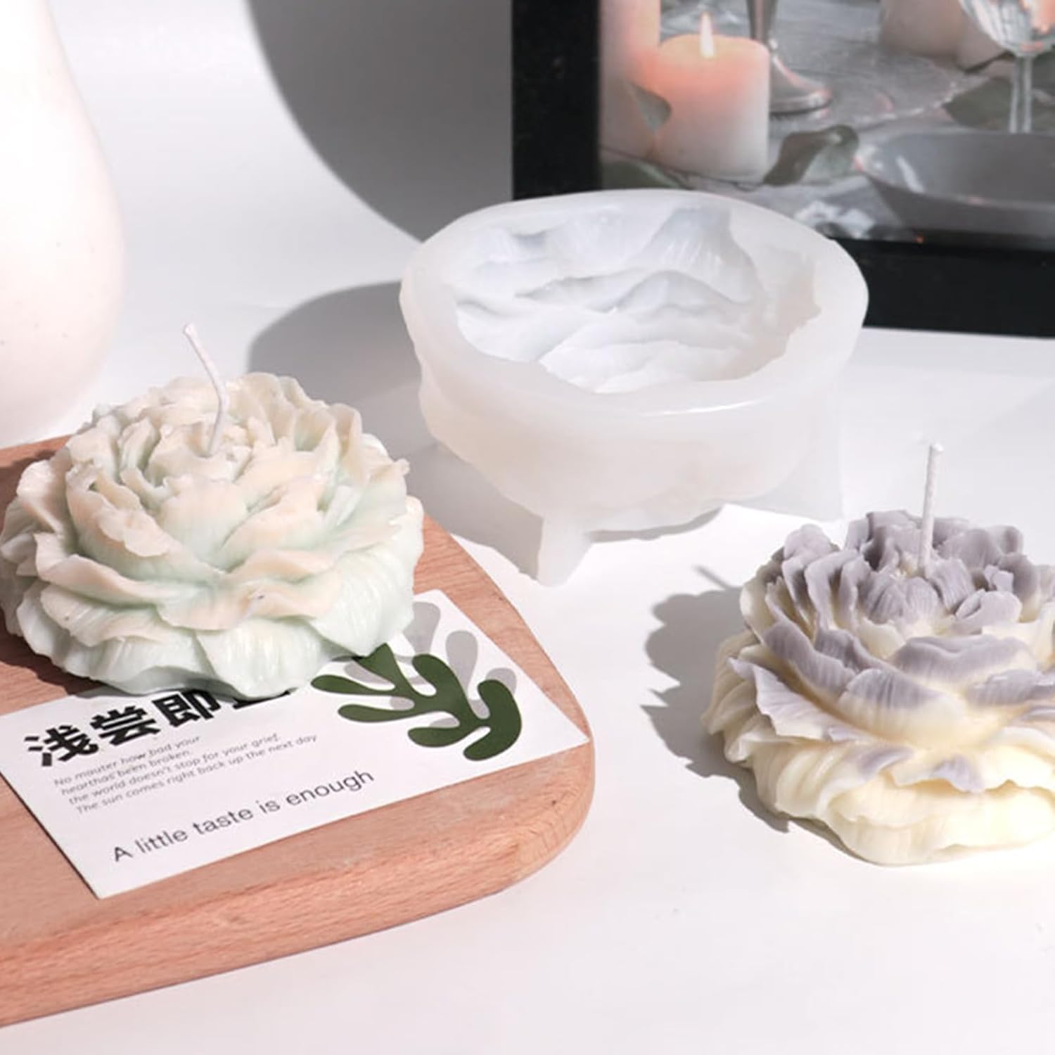 BIBABLYKE Molde de vela de silicona de peonía grande 3D, hecho a mano, creativo, flores, aromaterapia, yeso, resina, suministros para hacer jabón,